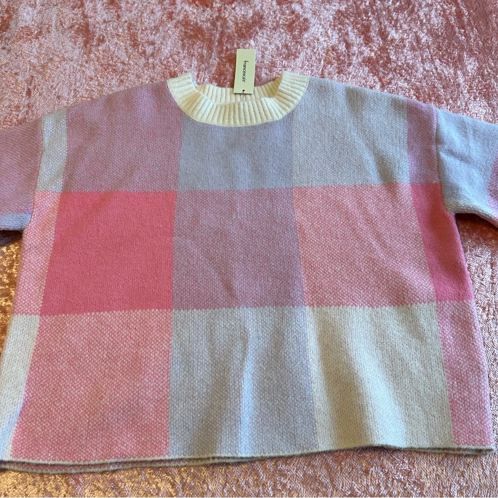 NWT Pink and Purple Plaid Women's Sweater mi ami for francesca’s boutique - Picture 3 of 9